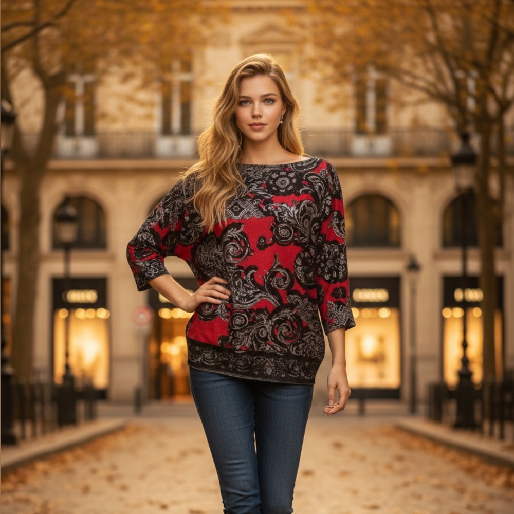 Cache blouse red and black size large